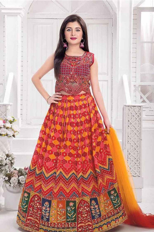 Red & Yellow Traditional Lehenga Choli Set for Girls