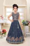 Navy Blue Floral Embellished Lehenga Choli Set with Dupatta