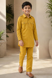 Mustard Yellow Pathani Set With Shirt Collar Design For Boys
