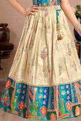 Multicolor Banarasi Silk Pattu Pavadai With Stone Work For Girls