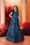 Blue Sequins Embroidery Partywear Gown For Girls