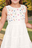 White Hakoba And Embroidered Casual Cotton Frock For Girls