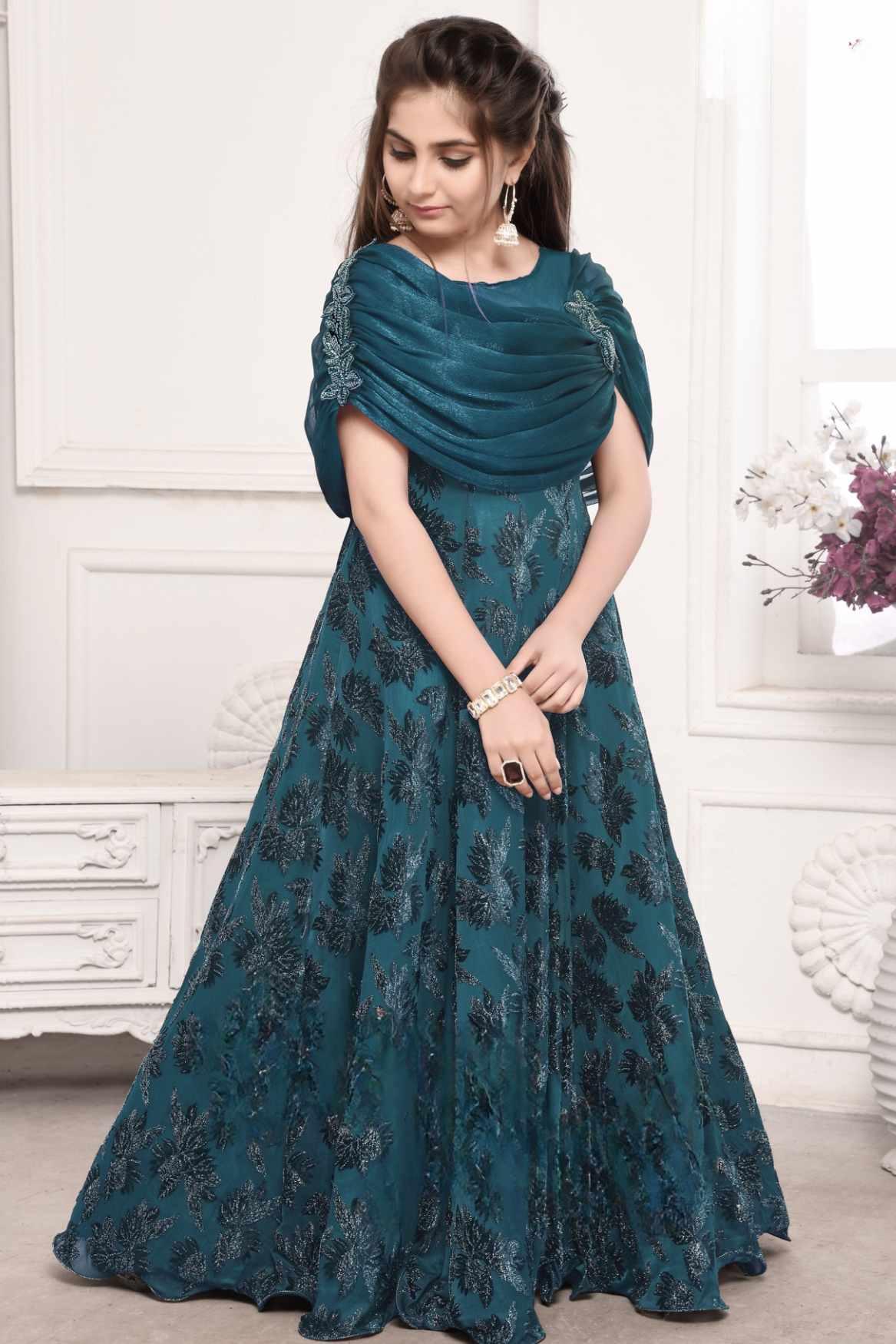 Blue Cowl Neck Full Gown For Girls - Lagorii Kids