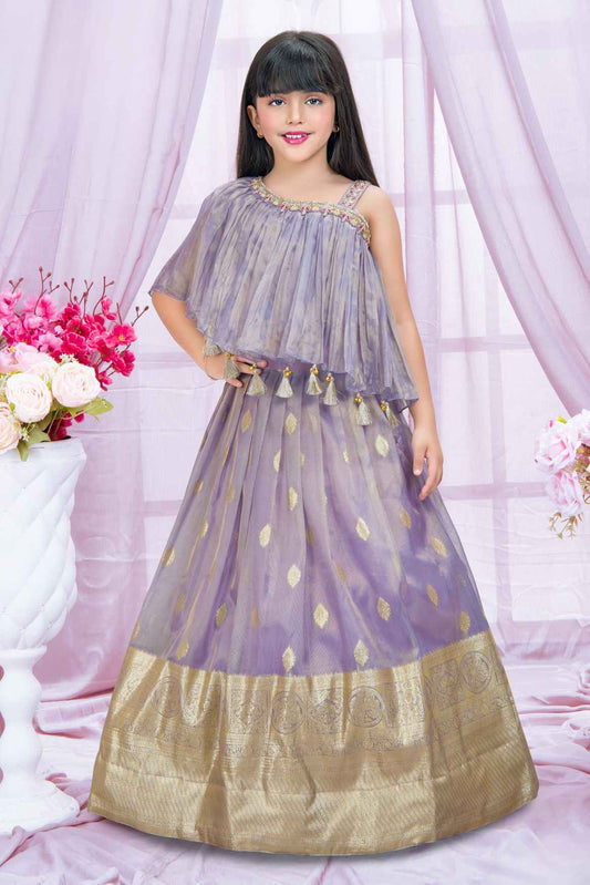 Lavender Stone Work And Zardosi Work Lehenga Choli For Girls