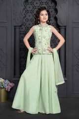 Pista Green Embroidered And Sequin Palazzo Set For Girls