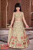 Cream Floral Embroidered Lehenga Choli Set with Dupatta For Girls