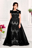 Black Embellished Sequins Leaf-Pattern Party Gown For Girls