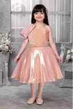 Shimmery Pink One-Shoulder Party Wear Frock With Draped Detail For Girls