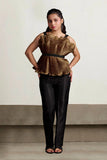 Metallic Gold Pleated Top with Pants For Girls