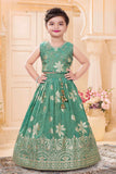 Green Floral Brocade Lehenga Choli Set For Girls
