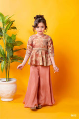 Peach printed and sequin top with palazzo bottom