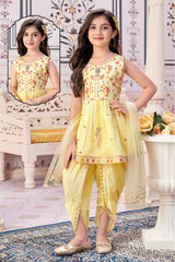 Yellow Sleeveless With Sequins Embroidered Dhoti Set For Girls