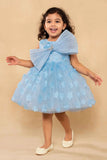 Blue 3D Floral Embellishments Party Wear Frock For Girls
