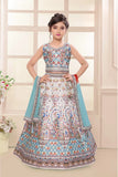 Ivory Multicolor Peacock Printed Lehenga Choli Set For Girls