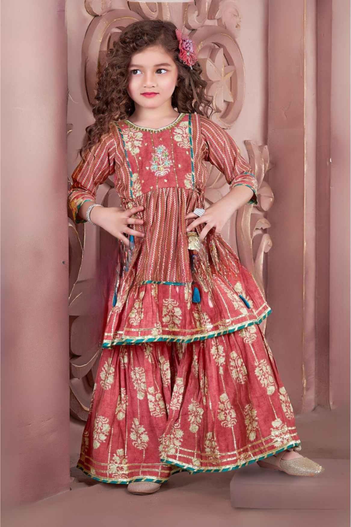 Onion Pink Floral Printed Palazzo Set for Girls - Lagorii Kids
