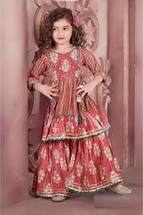 Onion Pink Floral Printed Palazzo Set for Girls