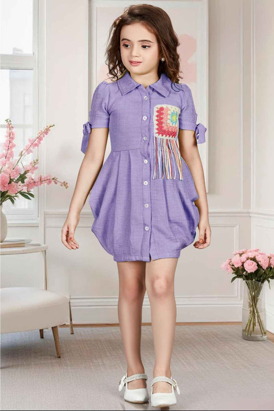 Purple Dress With Crochet Embellished For Girls