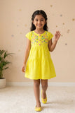 Elegant Yellow Hakoba And Embroidered Frock For Girls