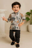 Casual Printed Sequins Embroidered Kurta with Black Dhoti Set For Boys