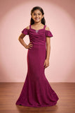 Pink Glitter Cold-Shoulder Mermaid Gown with Matching Arm Sleeves For Girls