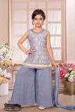 Gray Embroidered Palazzo Set with Dupatta For Girls