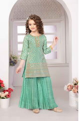 Sea Green Banarasi And Sequined Sharara Set For Girls