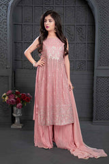 Stylish Pink Embroidered And Sequin Palazzo Sets For Girls