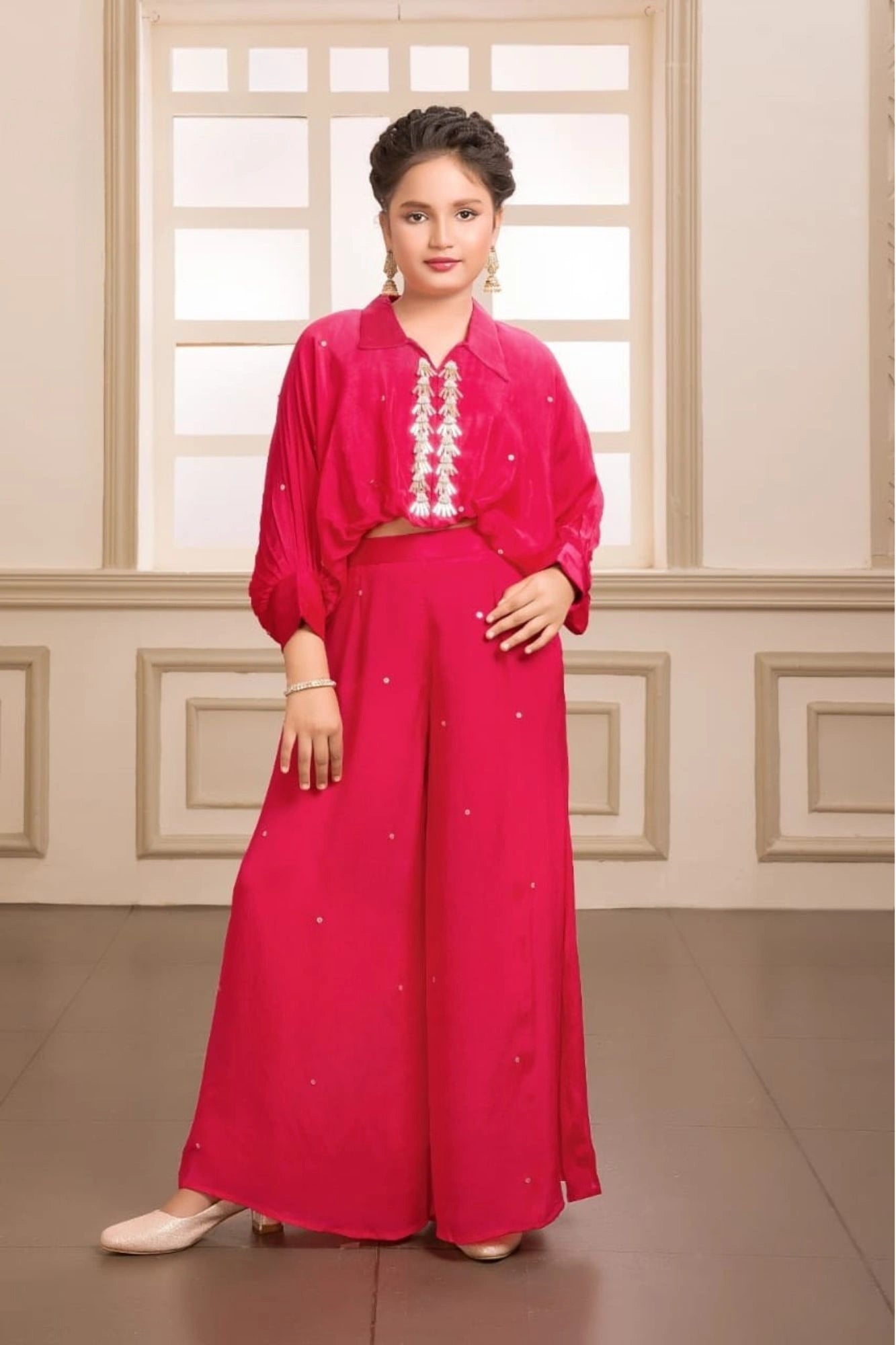 Rani Pink Embellished Palazzo Set for Girls