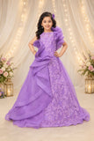 Lavender Floral Embellished Layered Party Wear Ball Gown