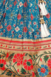 Ivory And Teal Blue Silk  Pattu Pavadai For Girls