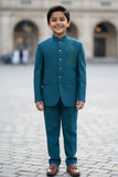 Classic Teal Green Jhodhpuri Suit Set For Boys