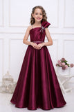 Wine One-Shoulder Embellished Party Gown For Girls