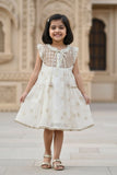 Cream Zari Embroidered Dress  For Girls