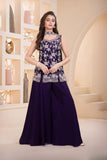 Royal Purple Embroidered Georgette Palazzo Set For Girls