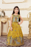 Yellow Embroidered  Lehenga Choli with Regal Peacock Motifs For Girls