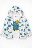 White And Teal Graphic Print T-Shirt & Printed Hooded Zipper Jacket Set For Boys
