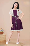 Purple Midi Dress With Lace Shrug  For Girls