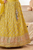 Mustard Embroidered And Sequin Work Lehenga Choli For Girls