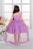 Lavender Embellished Party Wear Frock with Pleated Bodice and 3D Ruffle Hemline For Girls