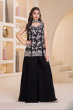 Black Silver Embroidered Georgette Palazzo Set For Girls