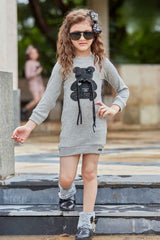 Grey Woollen Dress With Patch Work For Girls