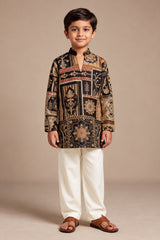 Boys Regal Black Traditional  Printed Kurta Set