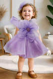 Purple Bloom Dress with Giant Flower Appliqué And Bow Detail For Girls