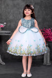 Blue Sequin Bodice Party Wear Frock with Butterfly Print Skirt For Girls