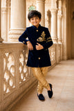 Boys Royal Navy Blue Velvet Sherwani Set