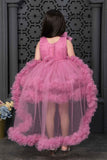 Onion Pink Sleeveless And Floral Embellished Tail Back Frock For Girls
