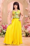 Bright Yellow Bead Embroidered Palazzo Set For Girls