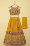 Yellow Embroidered Lehenga Choli Set with Dupatta & Tassel Detail For Girls