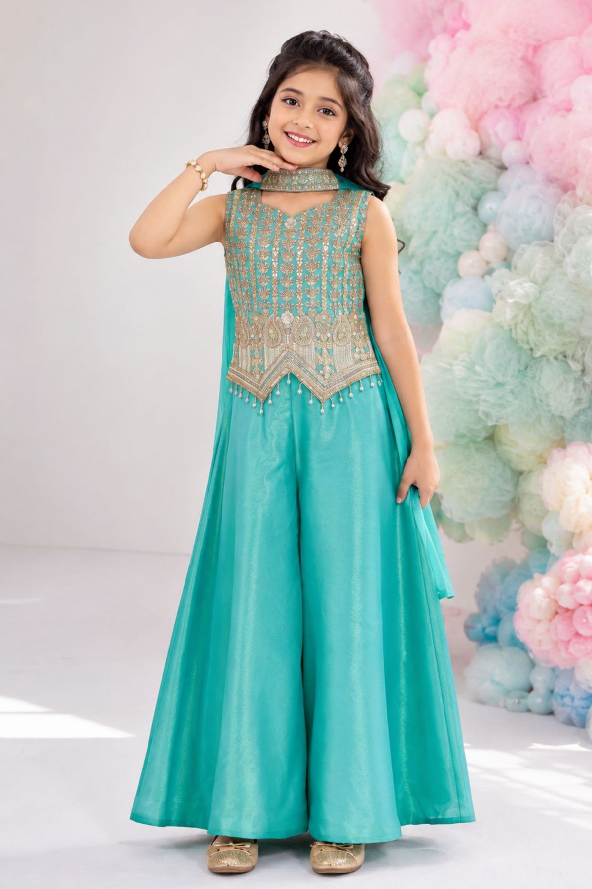 Elegant Sky Blue Embroidered Palazzo Set with Dupatta