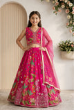 Rani Pink Floral Printed Embroidered Lehenga Choli with Dupatta